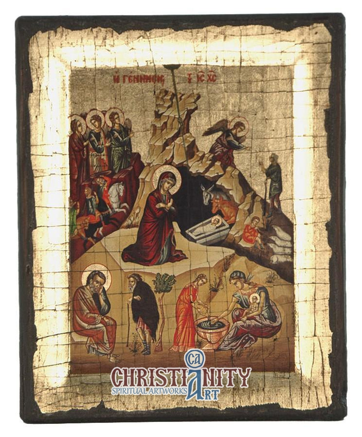 The Birth of Jesus Christ - Aged Byzantine Icon - Christianity Art ...